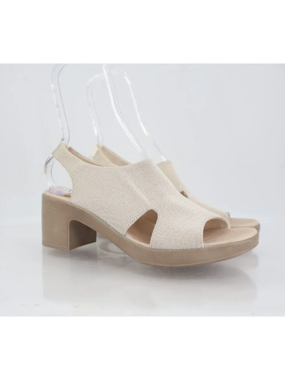 BZees Women's Eden Slingback Strappy Sandals Beige Gold Lame Fabric Size 10M
